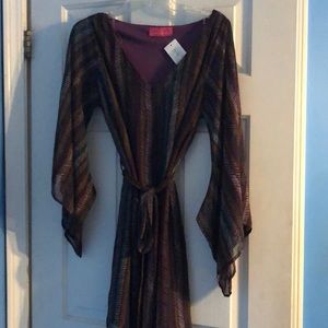 Plum Wrinkle-Free Dress with Bell Sleeves